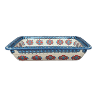 A picture of a Polish Pottery Rectangular Baking Dish, 10.25" x 12.5" in "Polish Bouquet" by Andy | NDA264-82 as shown at PolishPotteryOutlet.com/products/10-25-x-12-5-rectangular-baking-dish-polish-bouquet-nda264-82