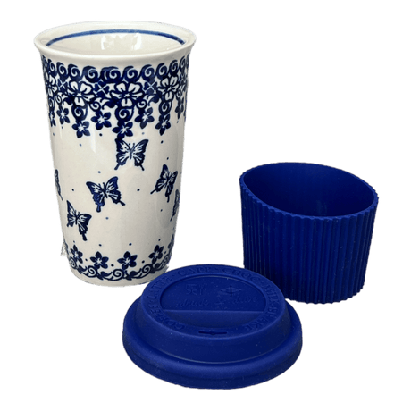 Mug, Travel, 14 oz in "Butterfly Blues" by Andy | NDA281-17