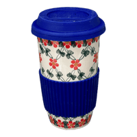 A picture of a Polish Pottery 14 oz. Travel Mug (Red Lattice) | NDA281-20 as shown at PolishPotteryOutlet.com/products/14-oz-travel-mug-red-lattice-nda281-20