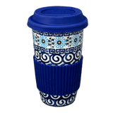 Mug, Travel, 14 oz in "Blue Daisy Spiral" by Andy | NDA281-38