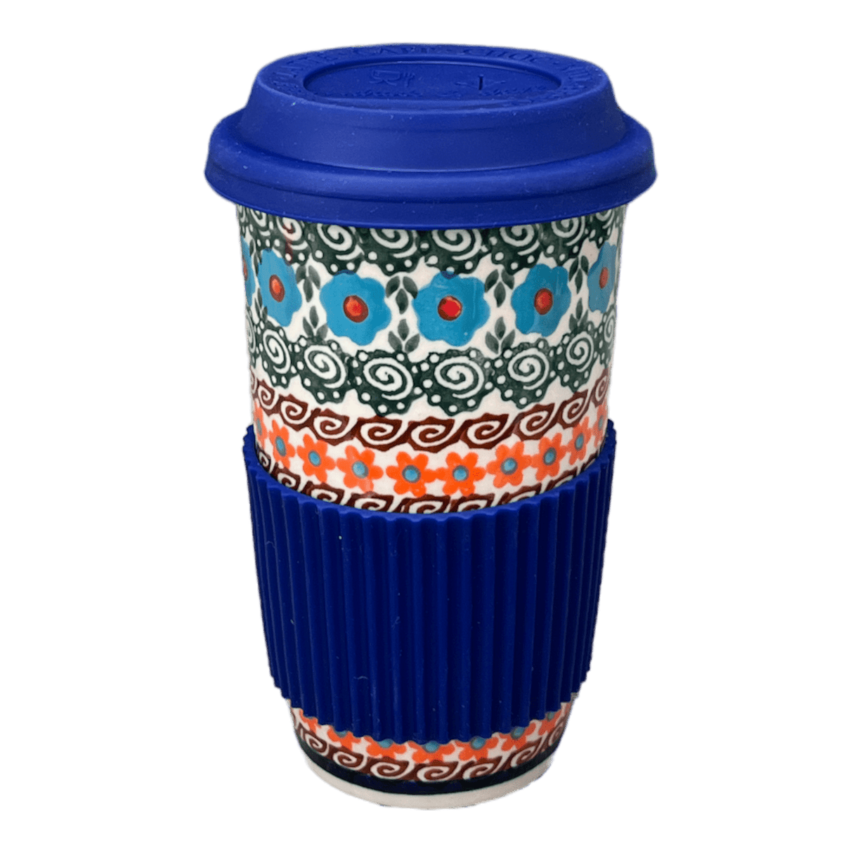 Mug, Travel, 14 oz in "Teal Pompons" by Andy | NDA281-62