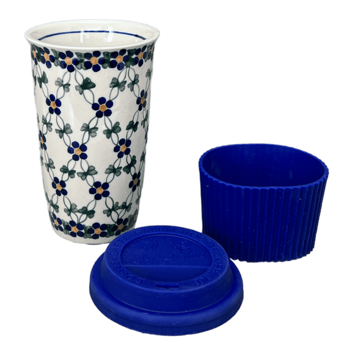 Mug, Travel, 14 oz in "Blue Lattice" by Andy | NDA281-6