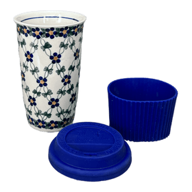 Polish Pottery 14 oz. Travel Mug (Blue Lattice) | NDA281-6 Additional Image at PolishPotteryOutlet.com