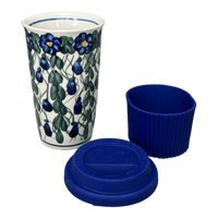 A picture of a Polish Pottery 14 oz. Travel Mug (Blue Cascade) | NDA281-A31 as shown at PolishPotteryOutlet.com/products/14-oz-travel-mug-blue-cascade-nda281-a31
