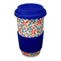 A picture of a Polish Pottery 14 oz. Travel Mug (Meadow in Bloom) | NDA281-A54 as shown at PolishPotteryOutlet.com/products/14-oz-travel-mug-meadow-in-bloom-nda281-a54