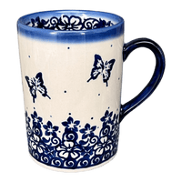 A picture of a Polish Pottery 8 oz. Slim Mug (Butterfly Blues) | NDA350-17 as shown at PolishPotteryOutlet.com/products/8-oz-slim-mug-butterfly-blues-nda350-17