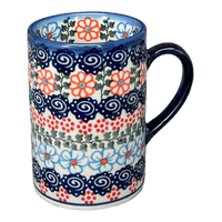 A picture of a Polish Pottery 8 oz. Slim Mug (Zany Zinnia) | NDA350-35 as shown at PolishPotteryOutlet.com/products/8-oz-slim-mug-zany-zinnia-nda350-35