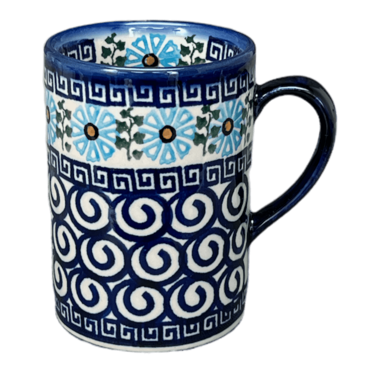 Mug, Slim, 8 oz in "Blue Daisy Spiral" by Andy | NDA350-38