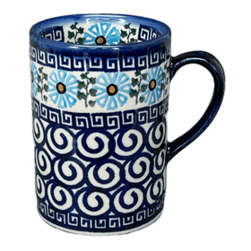 Polish Pottery 8 oz. Slim Mug (Blue Daisy Spiral) | NDA350-38 Additional Image at PolishPotteryOutlet.com