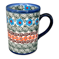 A picture of a Polish Pottery 8 oz. Slim Mug (Teal Pompons) | NDA350-62 as shown at PolishPotteryOutlet.com/products/8-oz-slim-mug-teal-pompons-nda350-62