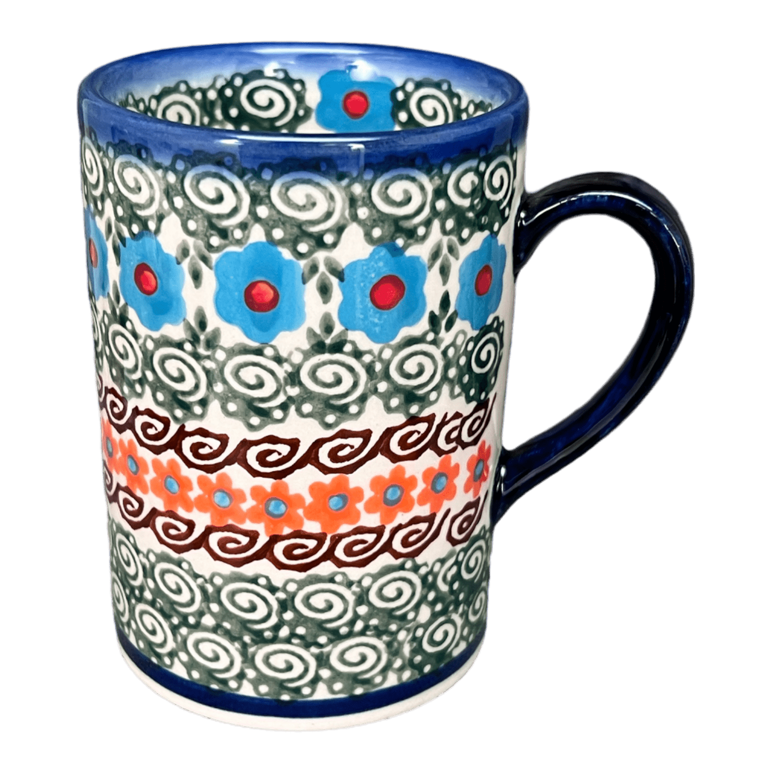 8 oz. Slim Mug (Teal Pompons)  NDA350-62 - The Polish Pottery Outlet