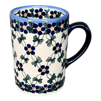 A picture of a Polish Pottery 8 oz. Slim Mug (Blue Lattice) | NDA350-6 as shown at PolishPotteryOutlet.com/products/8-oz-slim-mug-blue-lattice-nda350-6