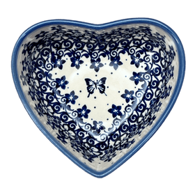 Polish Pottery 5" x 5.25" Heart-Shaped Bowl (Butterfly Blues) | NDA366-17 Additional Image at PolishPotteryOutlet.com