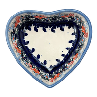 A picture of a Polish Pottery 5" x 5.25" Heart-Shaped Bowl (Fall Wildflowers) | NDA366-23 as shown at PolishPotteryOutlet.com/products/5-x-5-25-heart-shaped-bowl-fall-wildflowers-nda366-23