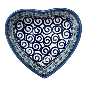 Polish Pottery 5" x 5.25" Heart-Shaped Bowl (Blue Daisy Spiral) | NDA366-38 Additional Image at PolishPotteryOutlet.com