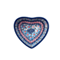 A picture of a Polish Pottery 5" x 5.25" Heart-Shaped Bowl (Daisy Waves) | NDA366-3 as shown at PolishPotteryOutlet.com/products/5-x-5-25-heart-shaped-bowl-daisy-waves-nda366-3
