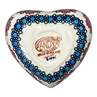 A picture of a Polish Pottery 5" x 5.25" Heart-Shaped Bowl (Polish Bouquet) | NDA366-82 as shown at PolishPotteryOutlet.com/products/5-x-5-25-heart-shaped-bowl-polish-bouquet-nda366-82