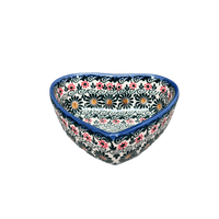 A picture of a Polish Pottery 5" x 5.25" Heart-Shaped Bowl (Garden Breeze) | NDA366-A48 as shown at PolishPotteryOutlet.com/products/5-x-5-25-heart-shaped-bowl-garden-breeze-nda366-a48