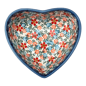 Polish Pottery 5" x 5.25" Heart-Shaped Bowl (Meadow in Bloom) | NDA366-A54 Additional Image at PolishPotteryOutlet.com