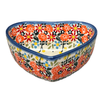 A picture of a Polish Pottery 5" x 5.25" Heart-Shaped Bowl (Bright Bouquet) | NDA366-A55 as shown at PolishPotteryOutlet.com/products/5-x-5-25-heart-shaped-bowl-bright-bouquet-nda366-a55