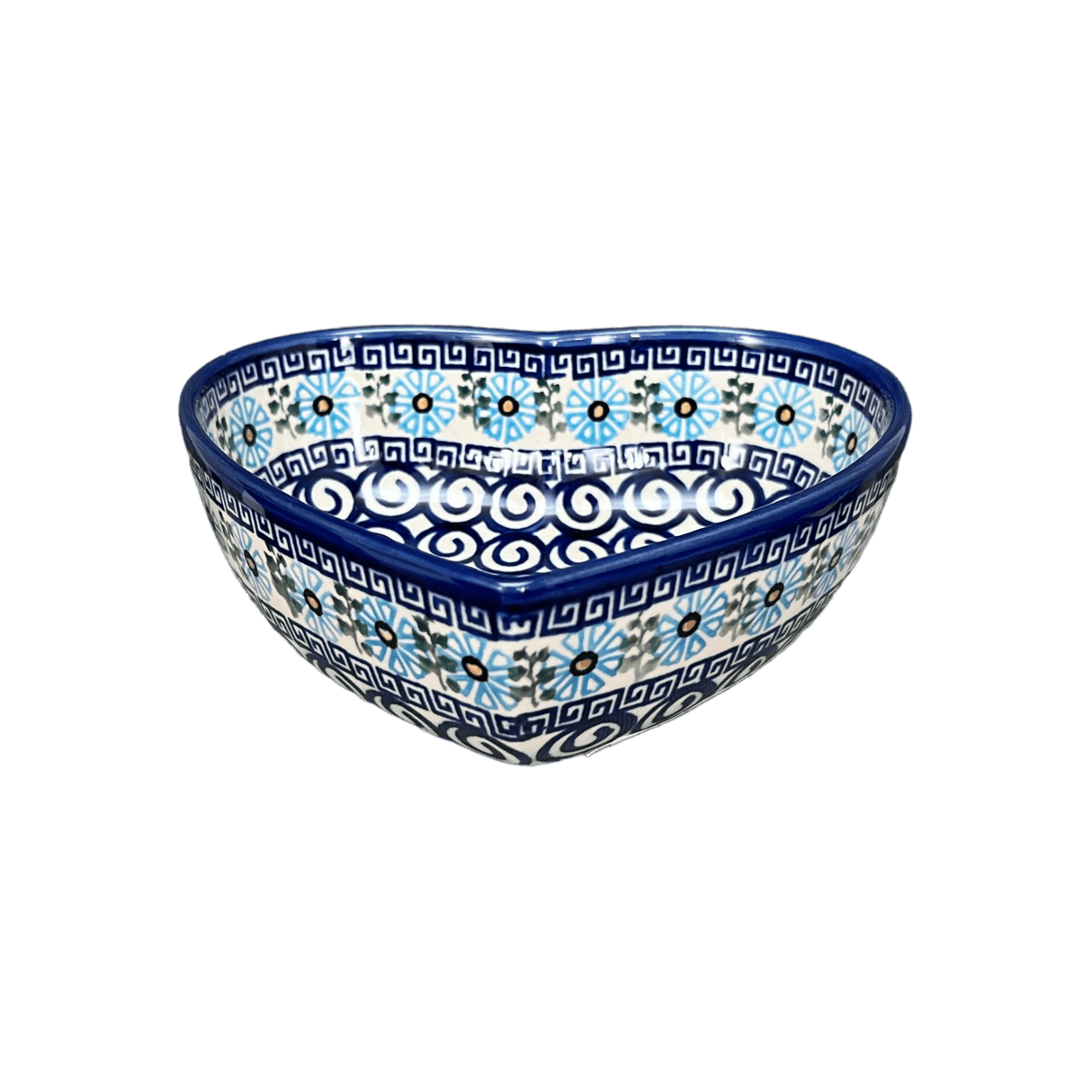 Bowl, Heart-Shaped 6.5" x 7" in "Blue Daisy Spiral" by Andy | NDA367-38