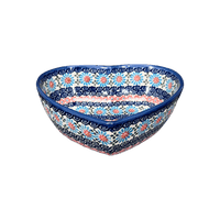 A picture of a Polish Pottery 6.5" x 7" Heart Bowl  (Daisy Waves) | NDA367-3 as shown at PolishPotteryOutlet.com/products/6-5-x-7-heart-bowl-daisy-waves-nda367-3