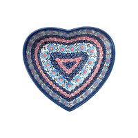 A picture of a Polish Pottery 6.5" x 7" Heart Bowl  (Daisy Waves) | NDA367-3 as shown at PolishPotteryOutlet.com/products/6-5-x-7-heart-bowl-daisy-waves-nda367-3