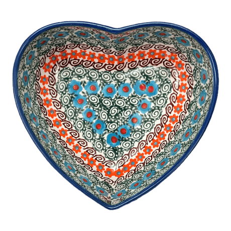 Bowl, Heart-Shaped 6.5" x 7" in "Teal Pompons" by Andy | NDA367-62