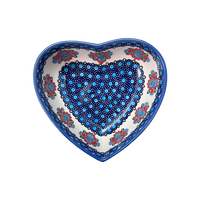 A picture of a Polish Pottery 6.5" x 7" Heart Bowl (Polish Bouquet) | NDA367-82 as shown at PolishPotteryOutlet.com/products/6-5-x-7-heart-bowl-polish-bouquet-nda367-82