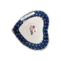 A picture of a Polish Pottery 6.5" x 7" Heart Bowl (Polish Bouquet) | NDA367-82 as shown at PolishPotteryOutlet.com/products/6-5-x-7-heart-bowl-polish-bouquet-nda367-82