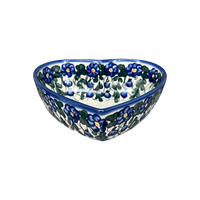 A picture of a Polish Pottery 6.5" x 7" Heart Bowl  (Blue Cascade) | NDA367-A31 as shown at PolishPotteryOutlet.com/products/6-5-x-7-heart-bowl-blue-cascade-nda367-a31