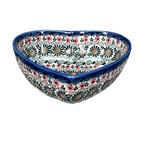 A picture of a Polish Pottery 6.5" x 7" Heart Bowl  (Garden Breeze) | NDA367-A48 as shown at PolishPotteryOutlet.com/products/6-5-x-7-heart-bowl-garden-breeze-nda367-a48