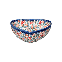 A picture of a Polish Pottery 6.5" x 7" Heart Bowl  (Meadow in Bloom) | NDA367-A54 as shown at PolishPotteryOutlet.com/products/6-5-x-7-heart-bowl-meadow-in-bloom-nda367-a54