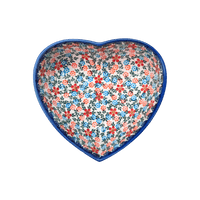 A picture of a Polish Pottery 6.5" x 7" Heart Bowl  (Meadow in Bloom) | NDA367-A54 as shown at PolishPotteryOutlet.com/products/6-5-x-7-heart-bowl-meadow-in-bloom-nda367-a54