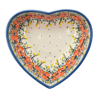 A picture of a Polish Pottery 6.5" x 7" Heart Bowl  (Bright Bouquet) | NDA367-A55 as shown at PolishPotteryOutlet.com/products/6-5-x-7-heart-bowl-bright-bouquet-nda367-a55