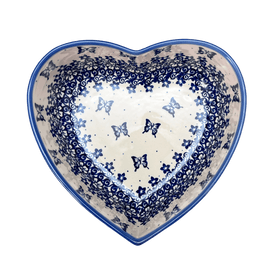 Polish Pottery 8" X 8.75" Heart Bowl (Butterfly Blues) | NDA368-17 Additional Image at PolishPotteryOutlet.com