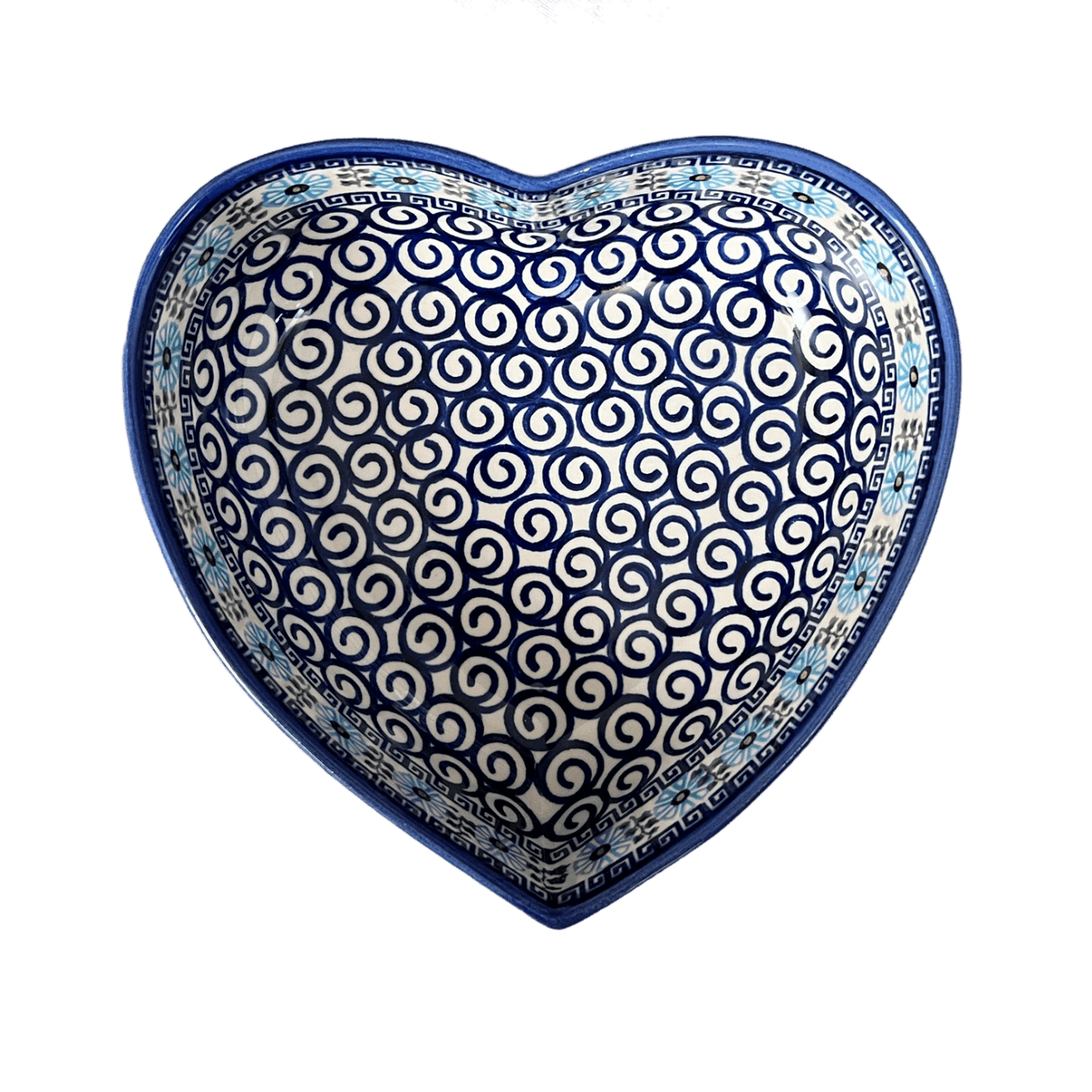 Bowl, Heart-Shaped, 8" X 8.75" in "Blue Daisy Spiral" by Andy | NDA368-38