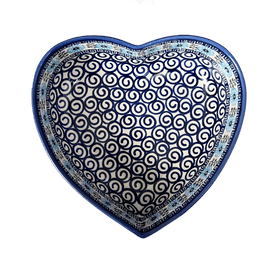 Polish Pottery 8" X 8.75" Heart Bowl (Blue Daisy Spiral) | NDA368-38 Additional Image at PolishPotteryOutlet.com