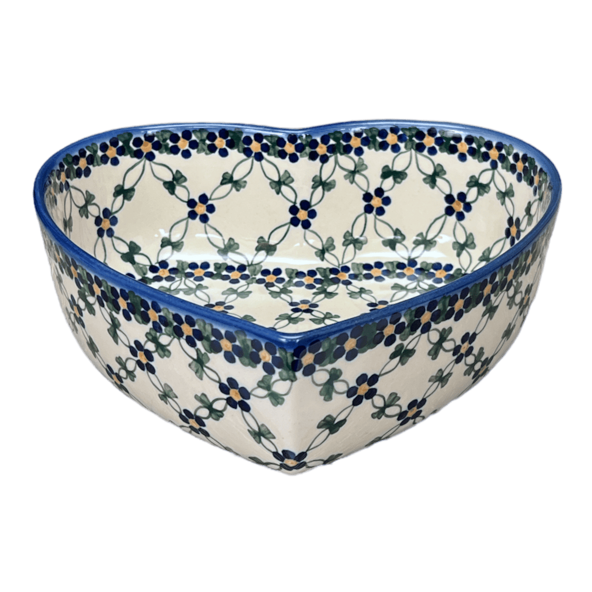 Bowl, Heart-Shaped, 8" X 8.75" in "Blue Lattice" by Andy | NDA368-6