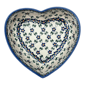Polish Pottery 8" X 8.75" Heart Bowl (Blue Lattice) | NDA368-6 Additional Image at PolishPotteryOutlet.com
