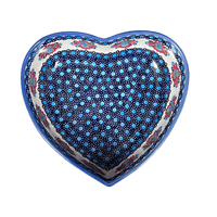A picture of a Polish Pottery 8" X 8.75" Heart Bowl (Polish Bouquet) | NDA368-82 as shown at PolishPotteryOutlet.com/products/8-x-8-75-heart-bowl-polish-bouquet-nda368-82