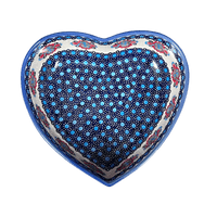 A picture of a Polish Pottery Bowl, Heart-Shaped, 8" X 8.75" in "Polish Bouquet" by Andy | NDA368-82 as shown at PolishPotteryOutlet.com/products/8-x-8-75-heart-bowl-polish-bouquet-nda368-82