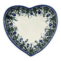 A picture of a Polish Pottery 8" X 8.75" Heart Bowl (Blue Cascade) | NDA368-A31 as shown at PolishPotteryOutlet.com/products/8-x-8-75-heart-bowl-blue-cascade-nda368-a31