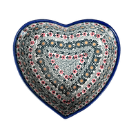 A picture of a Polish Pottery 8" X 8.75" Heart Bowl (Garden Breeze) | NDA368-A48 as shown at PolishPotteryOutlet.com/products/8-x-8-75-heart-bowl-garden-breeze-nda368-a48