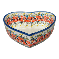 A picture of a Polish Pottery 8" X 8.75" Heart Bowl (Bright Bouquet) | NDA368-A55 as shown at PolishPotteryOutlet.com/products/8-x-8-75-heart-bowl-bright-bouquet-nda368-a55