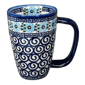Polish Pottery 16 oz. Café Mug (Blue Daisy Spiral) | NDA40-38 Additional Image at PolishPotteryOutlet.com