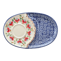 A picture of a Polish Pottery Soup and Sandwich Plate (Mediterranean Blossoms) | P006S-P274 as shown at PolishPotteryOutlet.com/products/11-75-x-7-25-oval-plate-mediterranean-blossoms-p006s-p274