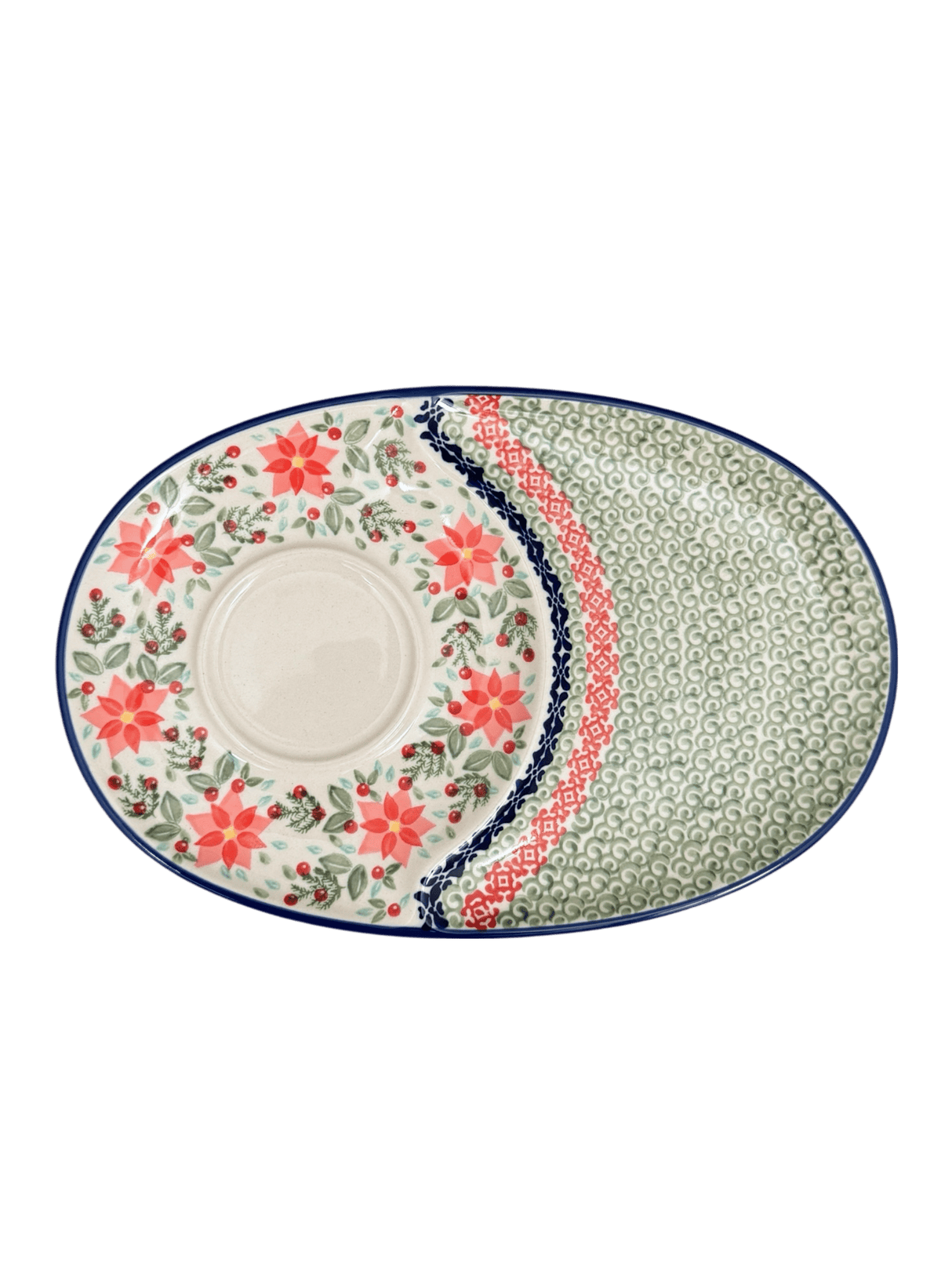 Plate, Oval, Soup & Sandwich, 11.75" x 7.25" in "Pink Poinsettia" by Manufaktura | P006S-PS14