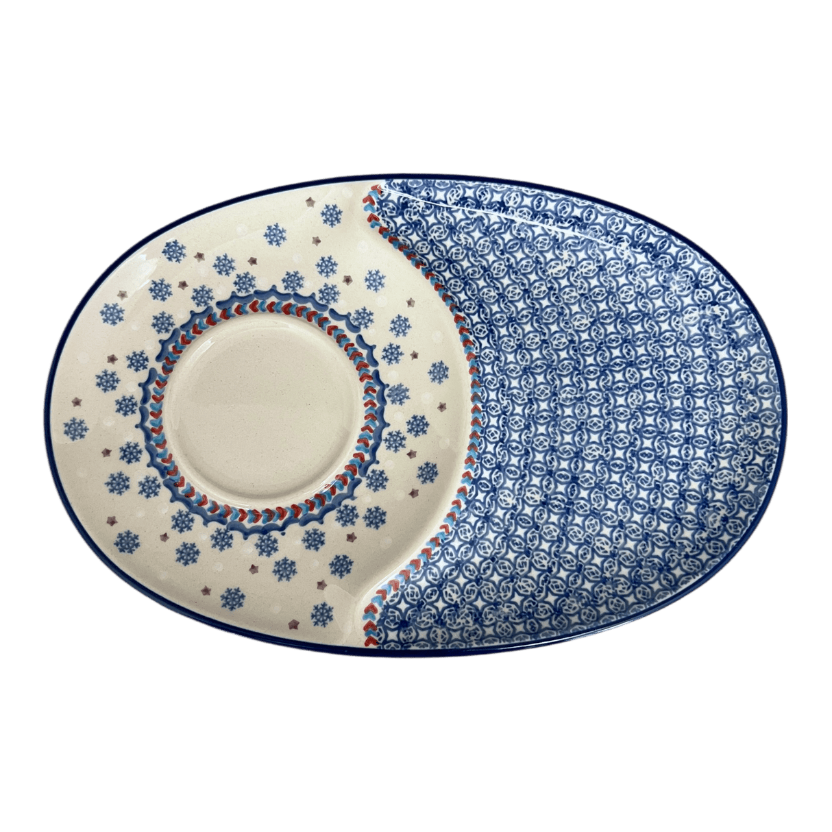 Plate, Oval, Soup & Sandwich, 11.75" x 7.25" in "Snowflake Love" by Manufaktura | P006U-PS01
