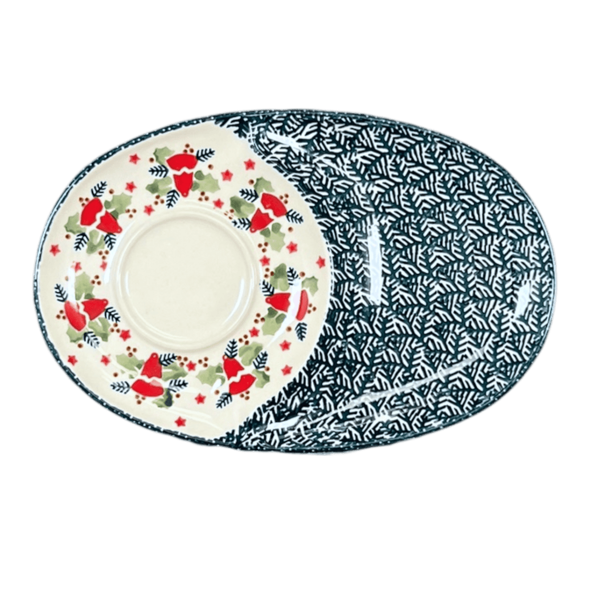 Plate, Oval, Soup & Sandwich, 11.75" x 7.25" in "Evergreen Bells" by Manufaktura | P006U-PZDG